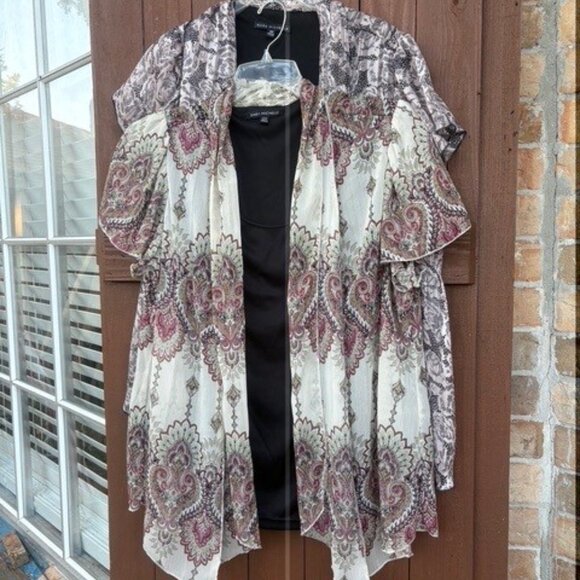 2 Vtg Sara Michelle Boho Print chiffon Jackets Over black poly Tank Top Sz 2xl - Picture 1 of 7